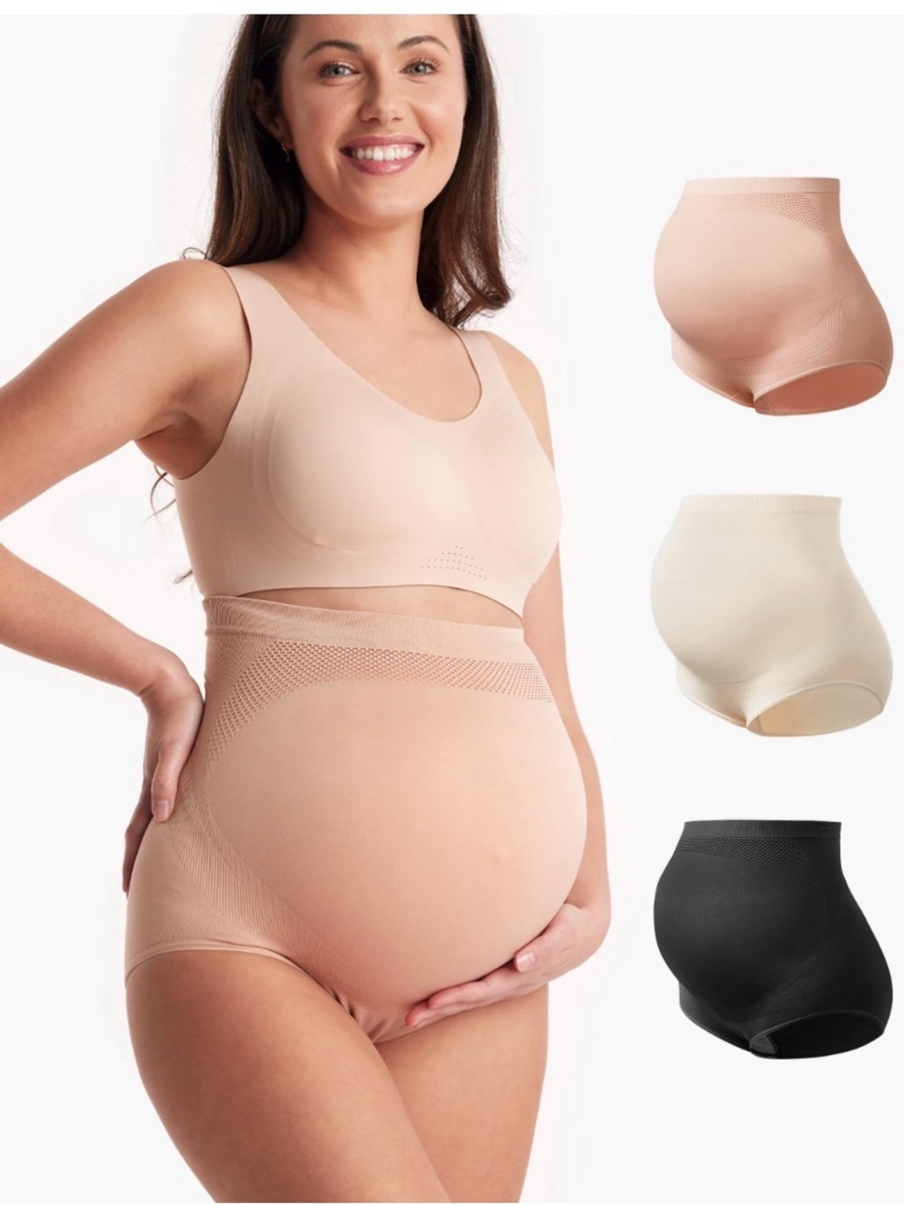 Momcozy Seamless Maternity Support Briefs 3 Pack In Black, Almond, & Oyster NWT
